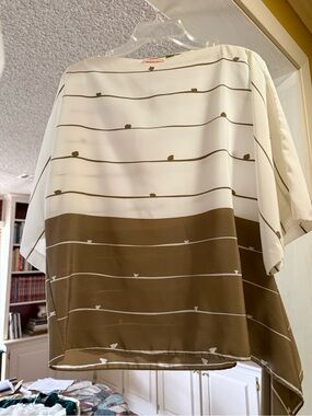 Vintage 2 pc set skirt & Striped Tunic Top in White and Brown lady Carol of NY